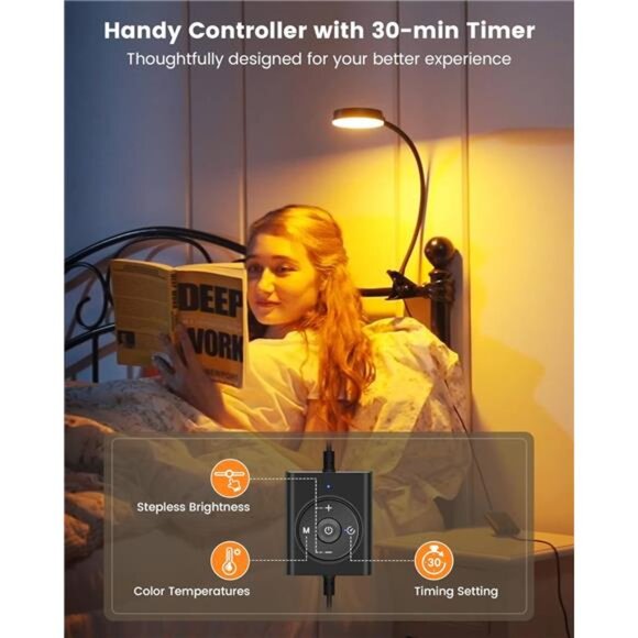 5W Clip on Light, 36LED Eye Caring Reading Light for Bed, 3 Colors & 5 Brightnes - Picture 5 of 7